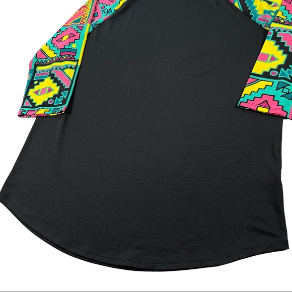 Lularoe size Xl black shirt, 3/4 sleeves with bright colorful Aztec designs EUC - Picture 3 of 9